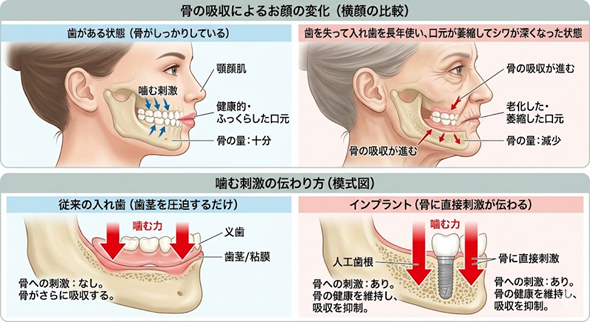 骨の吸収によるお顔の変化のイラスト